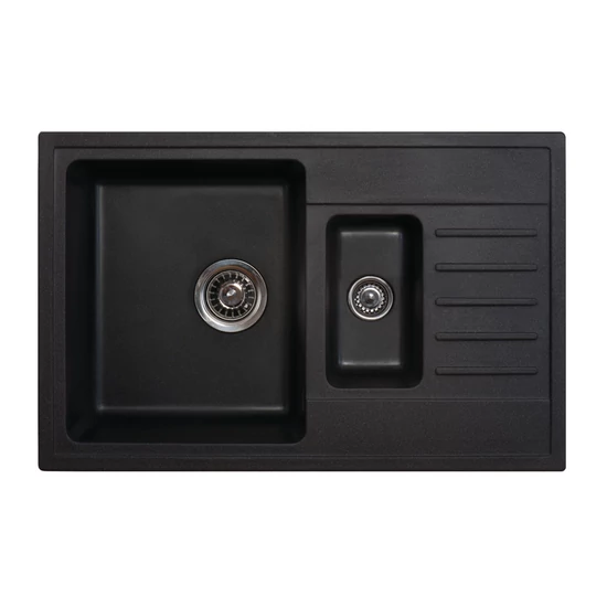 Quadro Plus 1.5D Metalac Xgranit Gránit Mosogatótálca - Extra mély, Csepegtetőtálcás, Design, Szemcsés Fekete