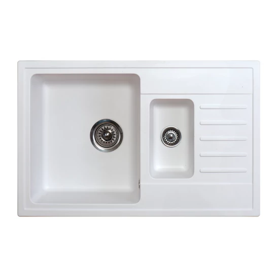 Quadro Plus 1.5D Metalac Xgranit Gránit Mosogatótálca - Extra mély, Csepegtetőtálcás, Design, Fehér