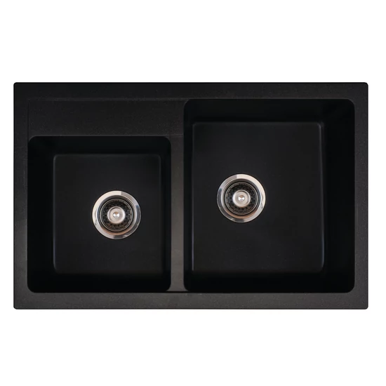 Quadro Plus 2D Metalac Xgranit Gránit Mosogatótálca - Extra mély, Kétmedencés, Szemcsés Fekete